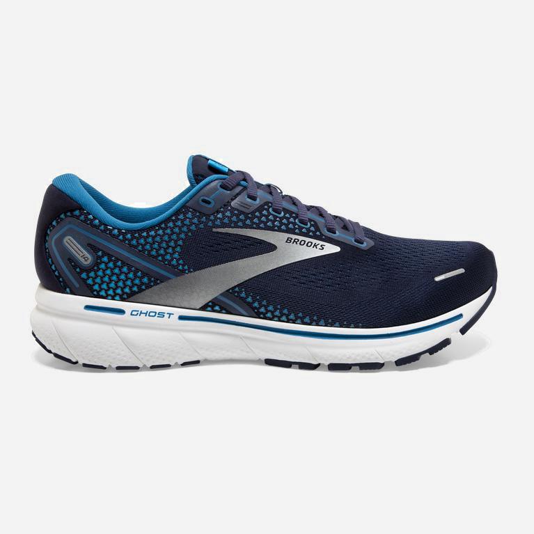 Pánske Brooks Ghost 14 Cushioned - Cestná Bežecká Obuv - Námornícka Modrá/Biele (69821-UTZB)